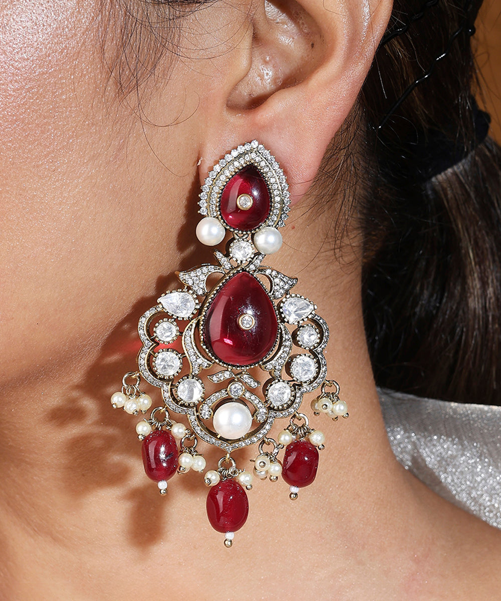 Bridal Ruby Stone Choker Necklace with Earrings