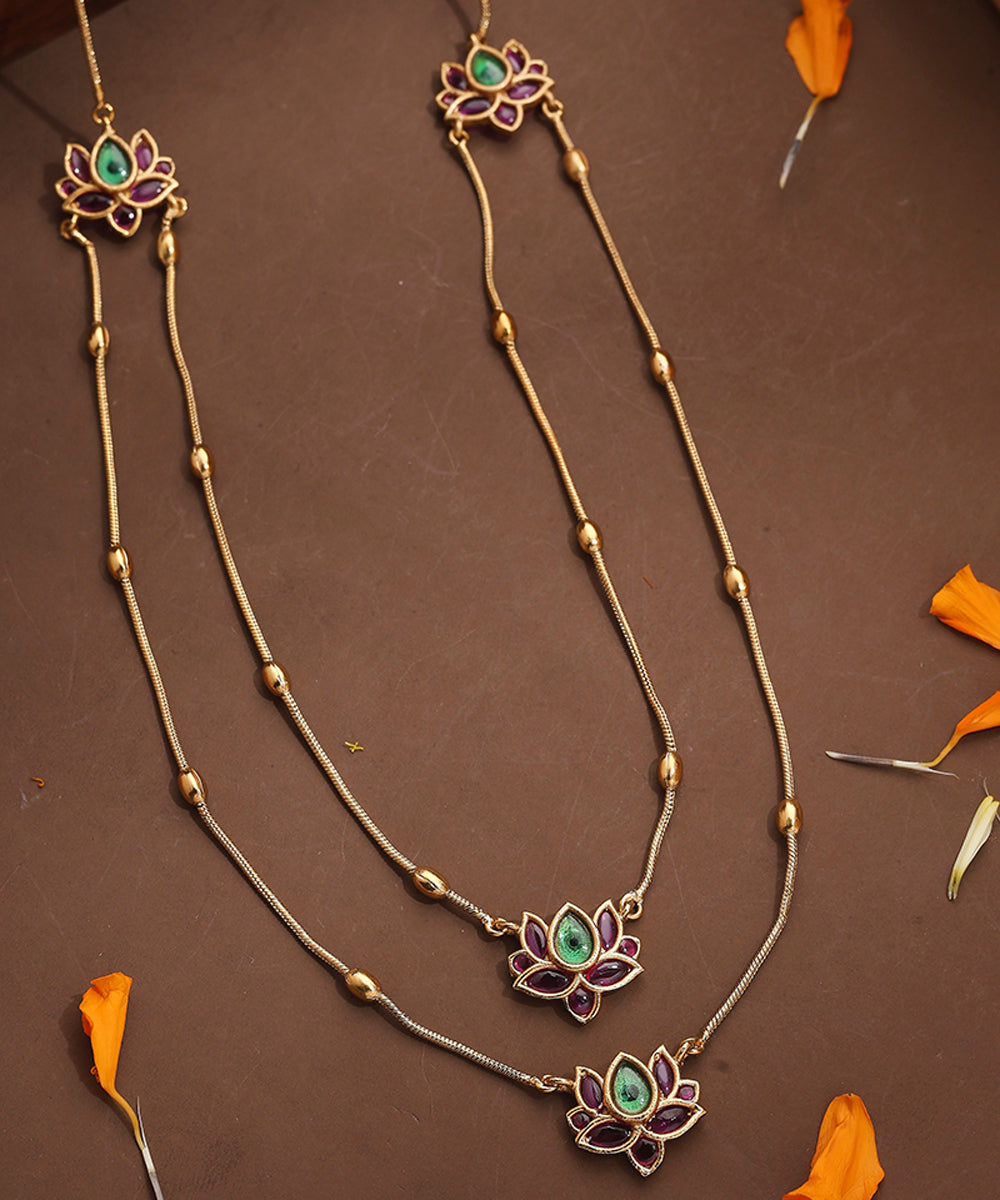 Two Layer Necklace with Lotus Motif