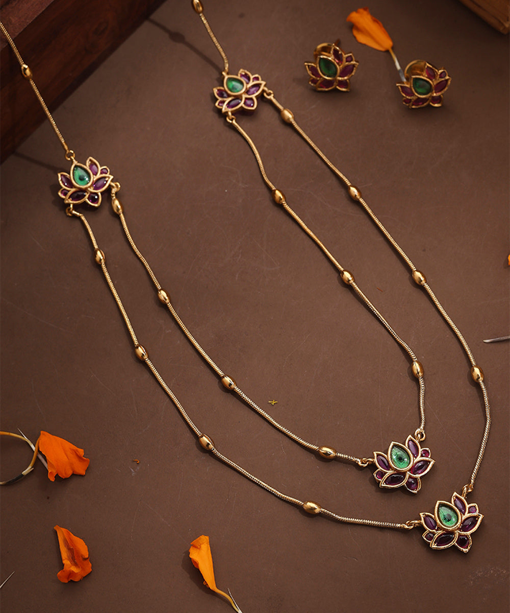 Two Layer Necklace with Lotus Motif