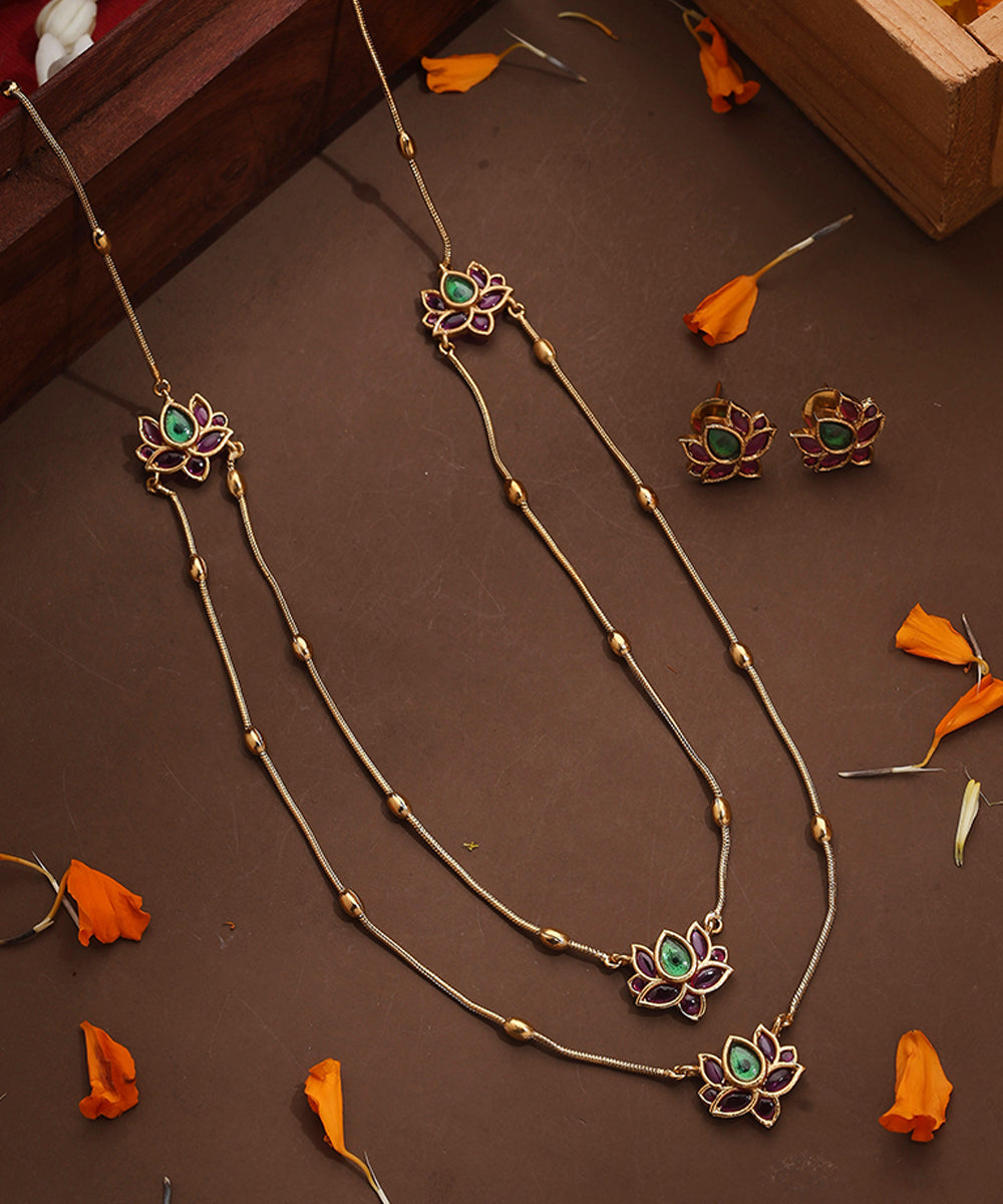 Two Layer Necklace with Lotus Motif