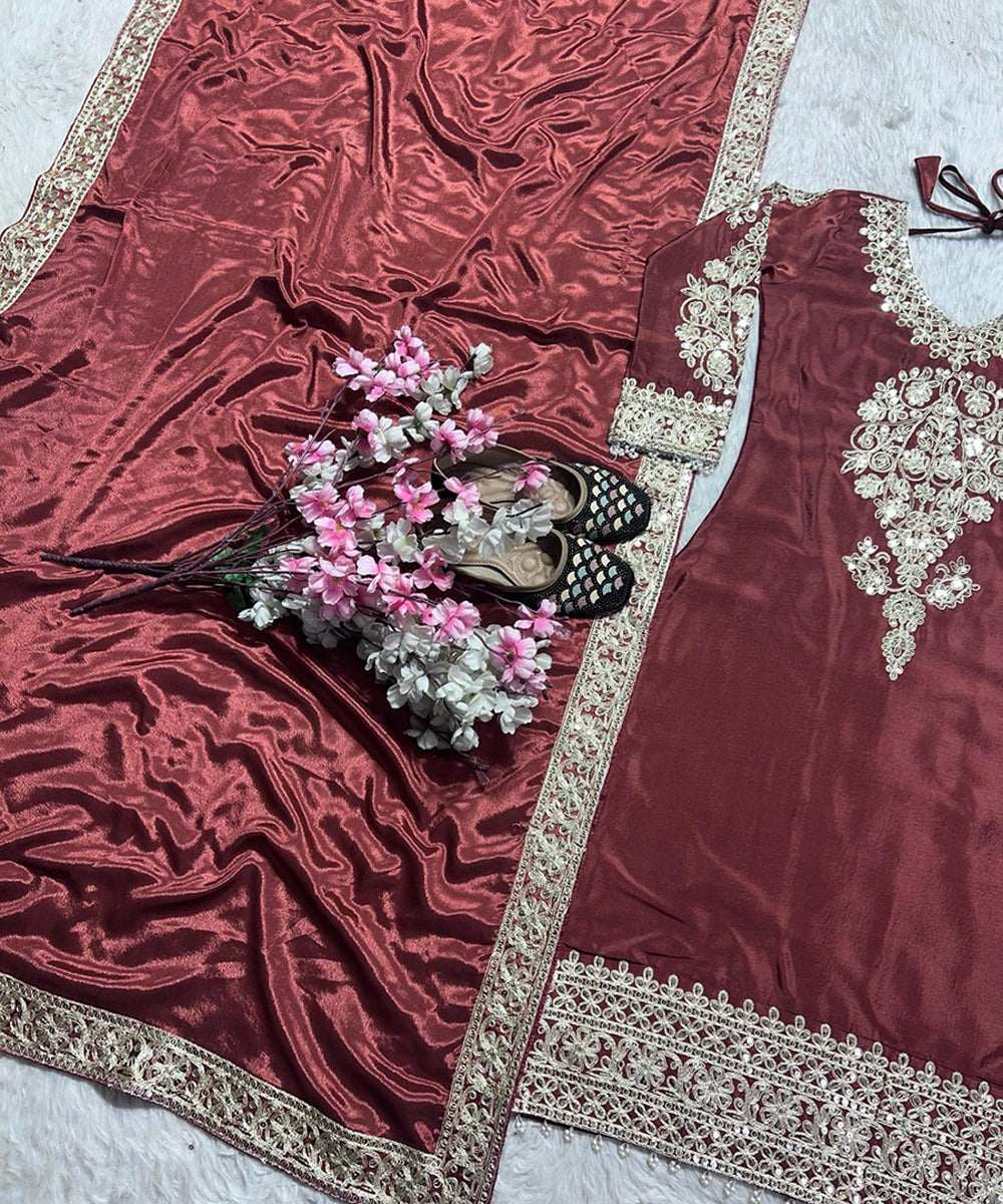 Salwar Kameez Dusty Rose Chinon with Dupatta