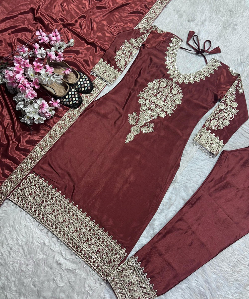 Salwar Kameez Dusty Rose Chinon with Dupatta