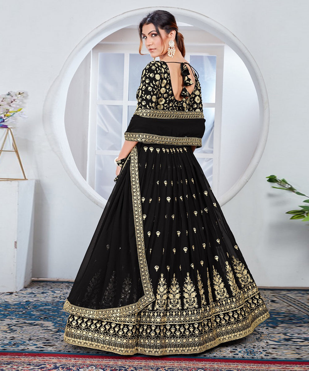 Lehenga Choli Black Thread Sequins Embroidered Georgette with Dupatta Unstitched