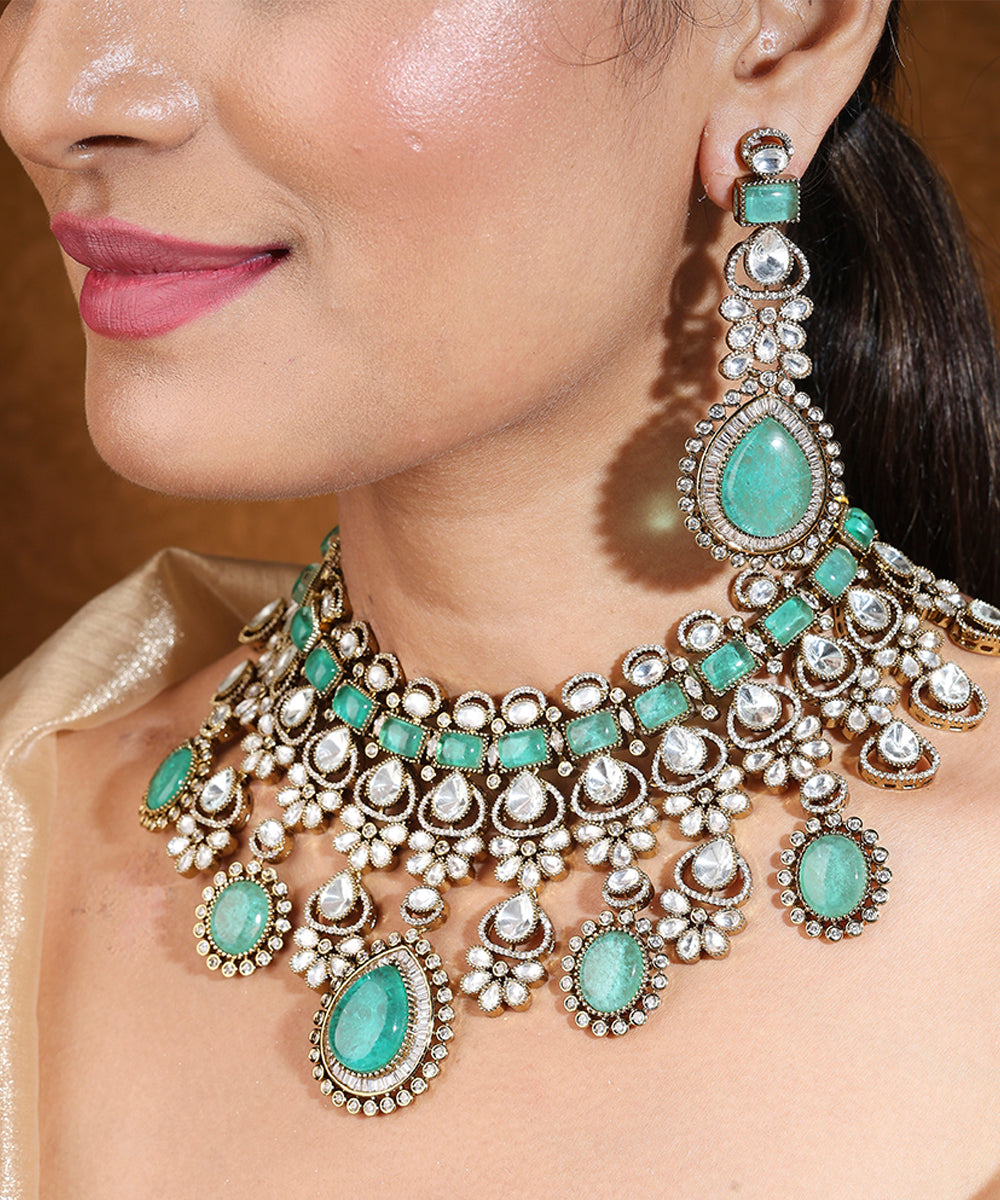 Bridal Choker with Mint Green Stones and Kundan