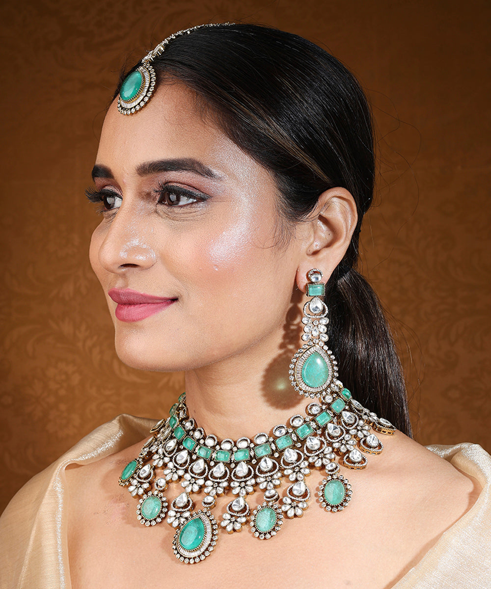Bridal Choker with Mint Green Stones and Kundan