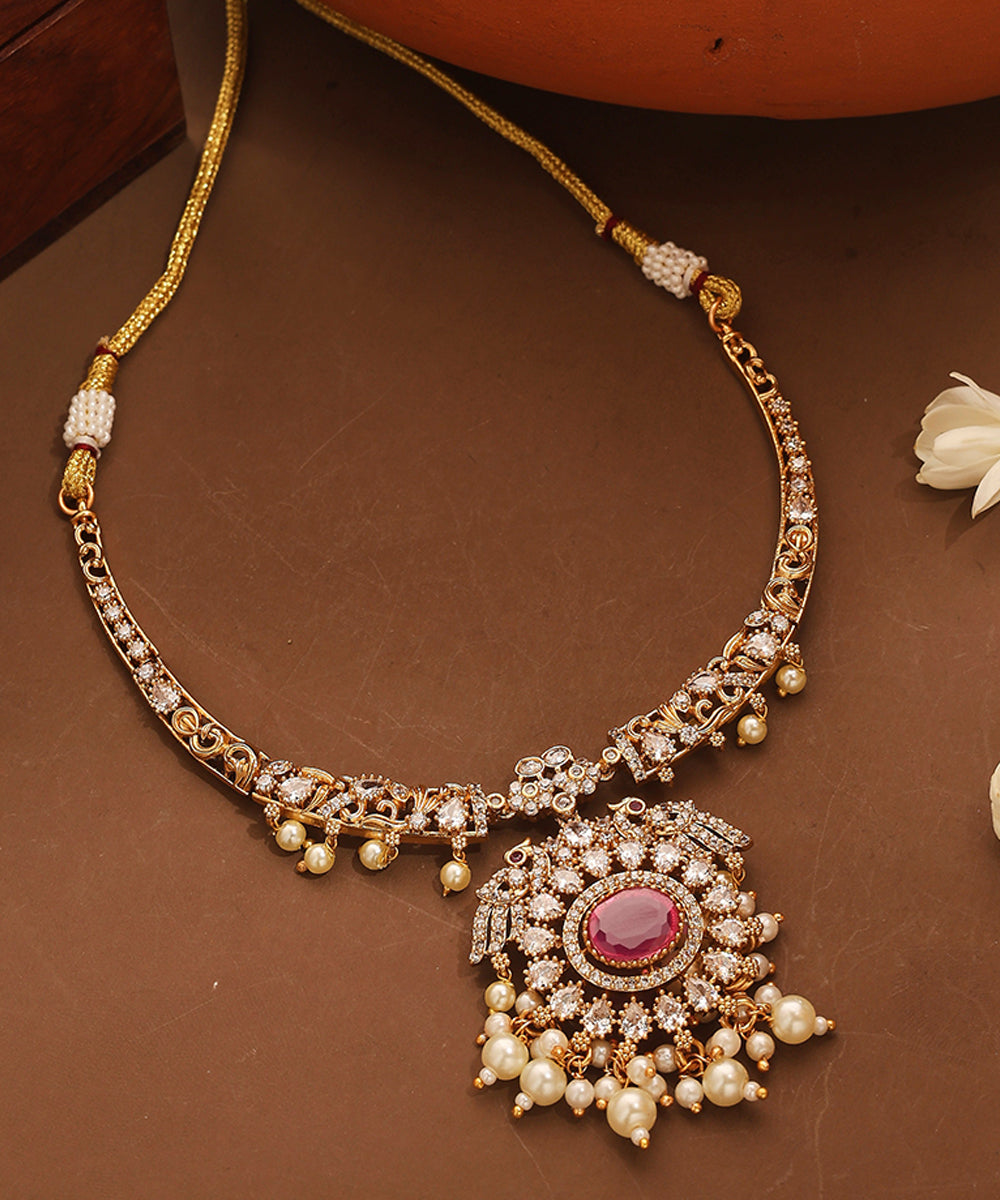 Gold Plated American Stone Studded Necklace Set