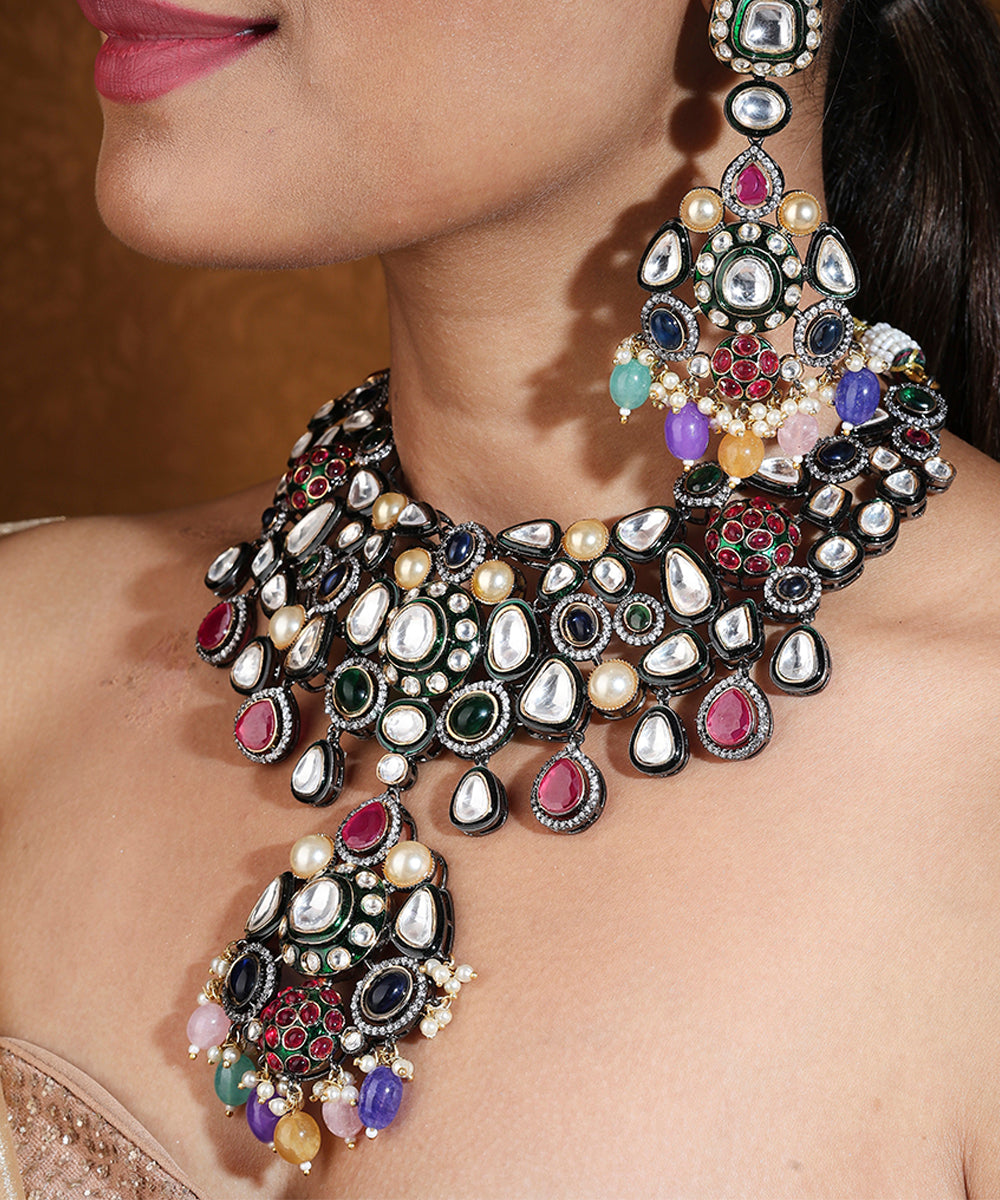 Multicolour Statement Choker with Jaipur Jadau Work