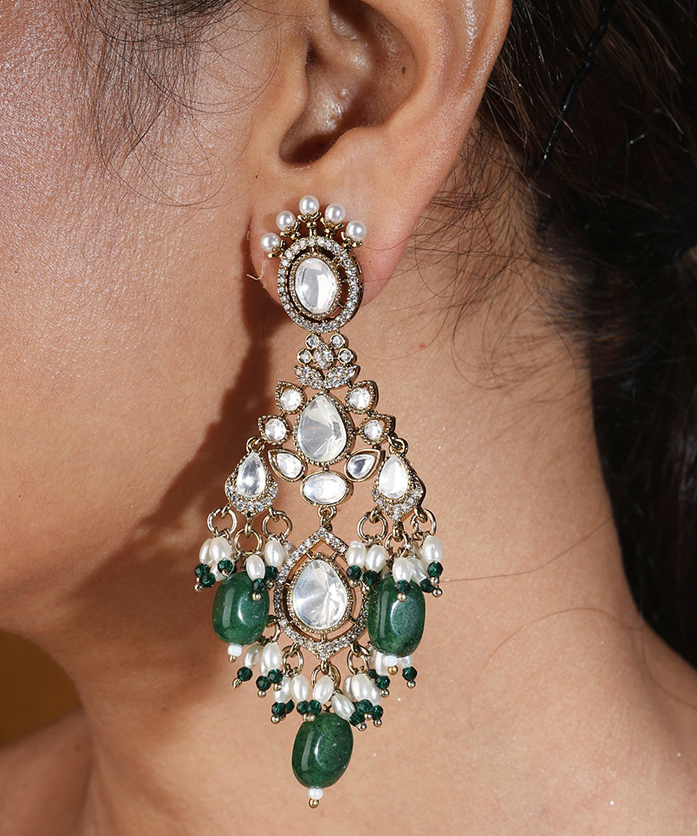 Bridal Choker Necklace with Kundan Stones and Green Drops