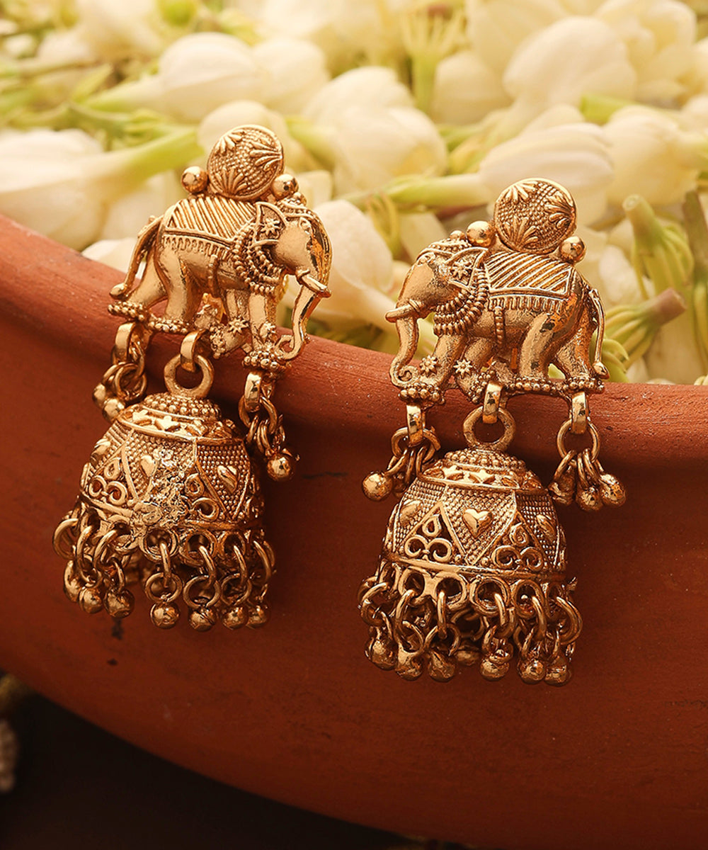 Two Layer Necklace Set with Elephant Motif Earrings