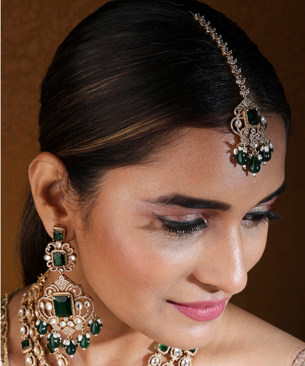 Bridal Layer Necklace with Green Emerald and American Stones