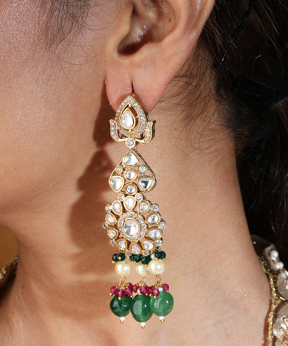 Bridal Choker with Kundan and American Stones Featuring Green Drops