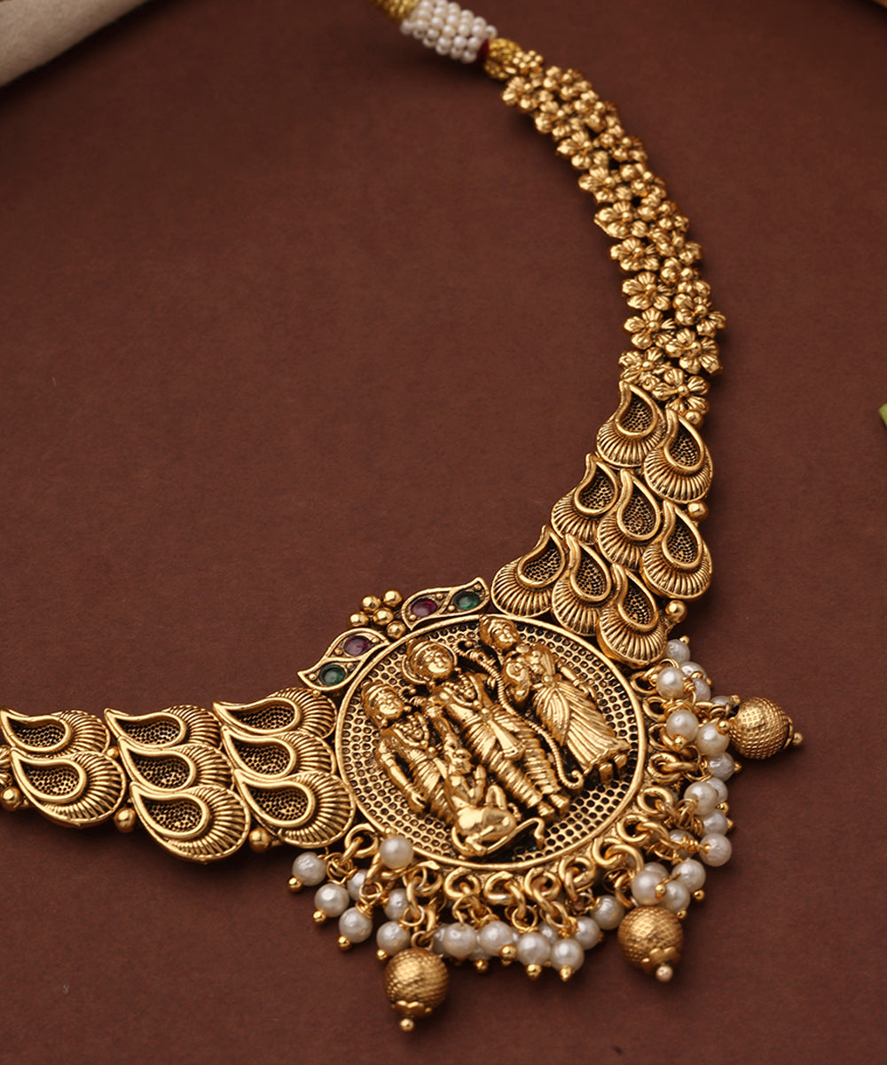Gold Plated Temple Jewellery Necklace Set with Goddess Motif