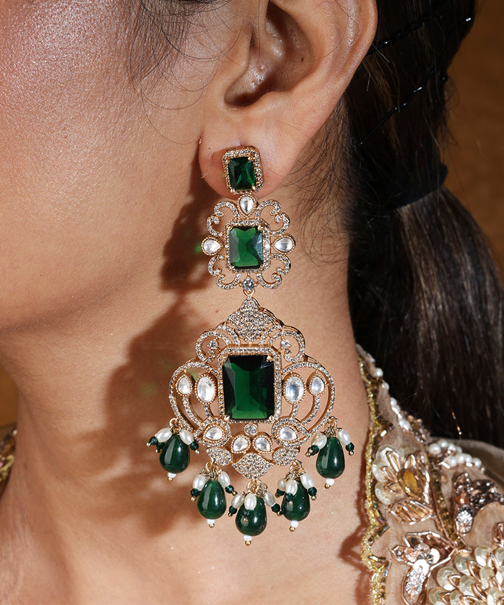 Bridal Layer Necklace with Green Emerald and American Stones