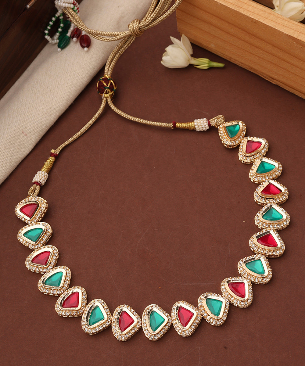 Kundan Multicolour Triangle Shape Necklace Set