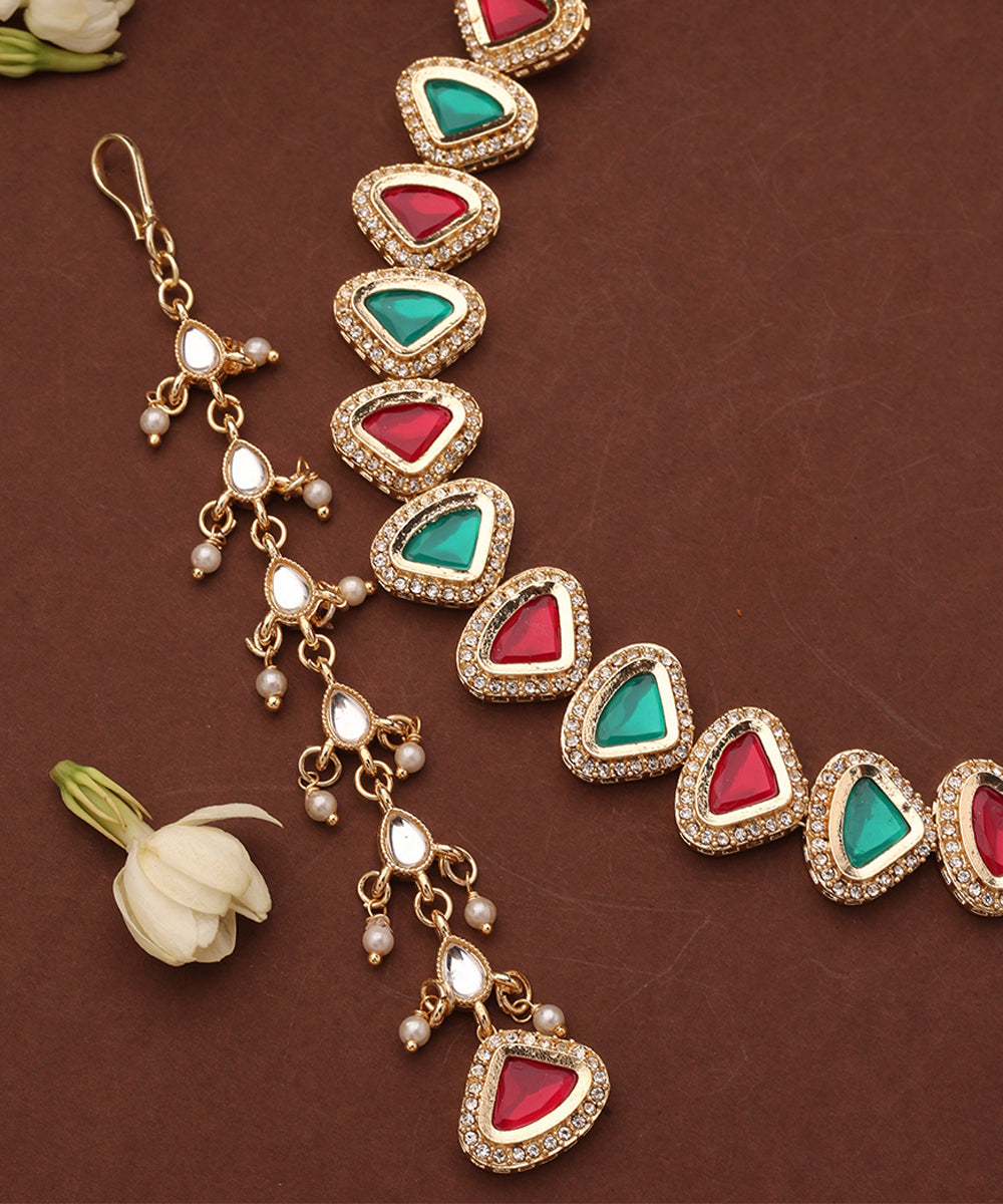 Kundan Multicolour Triangle Shape Necklace Set