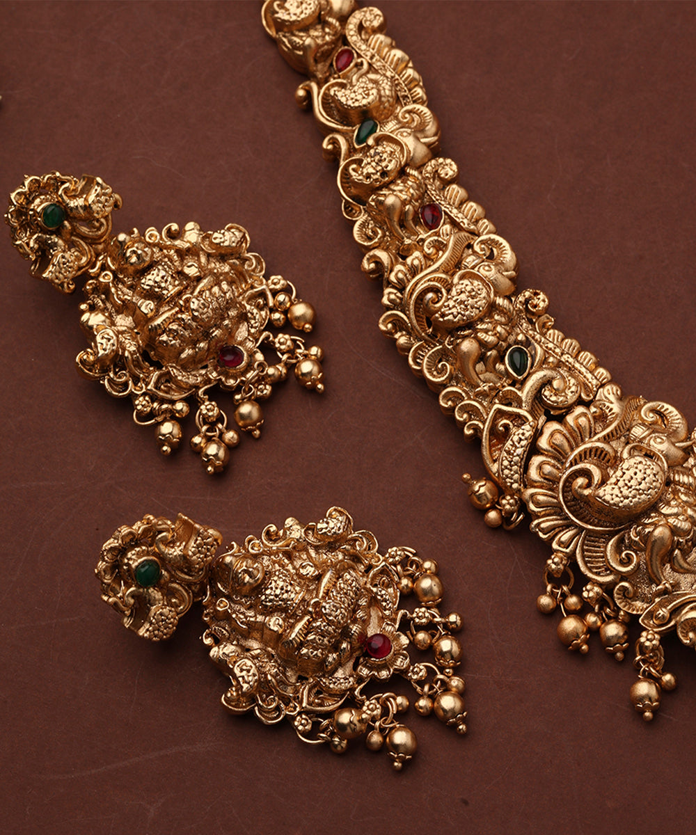 Statement Temple Necklace Set with Laxmi Motif Pendant