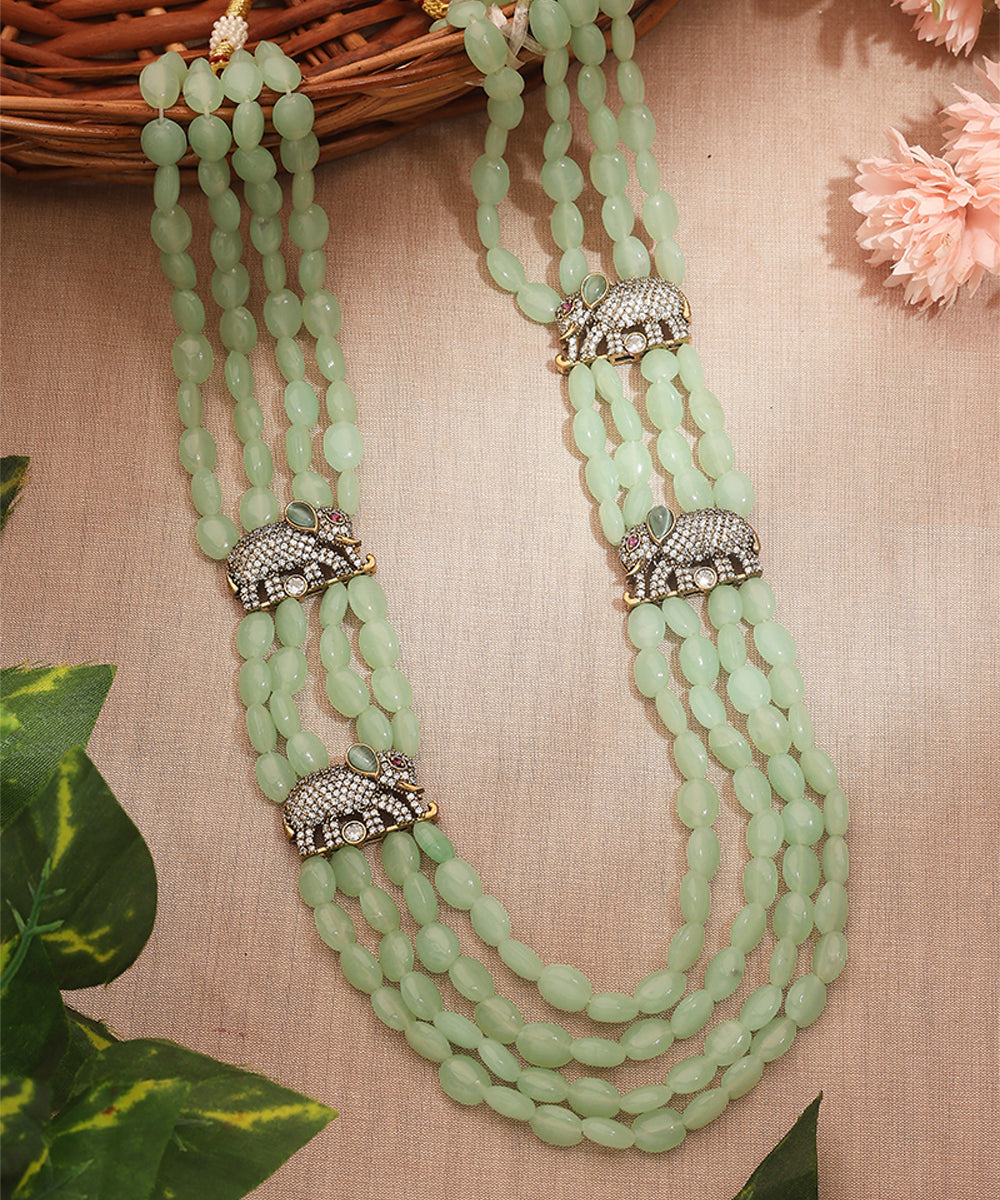 Mint Green Layered Mala with Elephant Motif