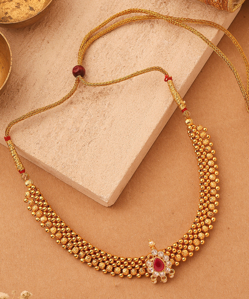 Floral Harmony Gold Plated Necklace with Jhumkis