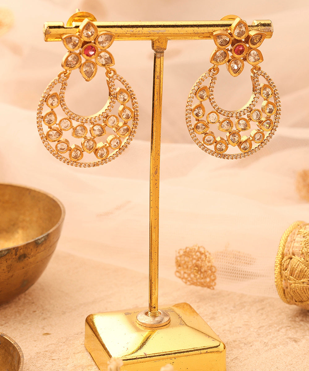 Gold Plated Earrings with American Stones