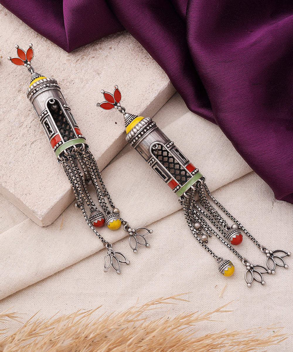 Oxidised Earrings with Meenakari Work