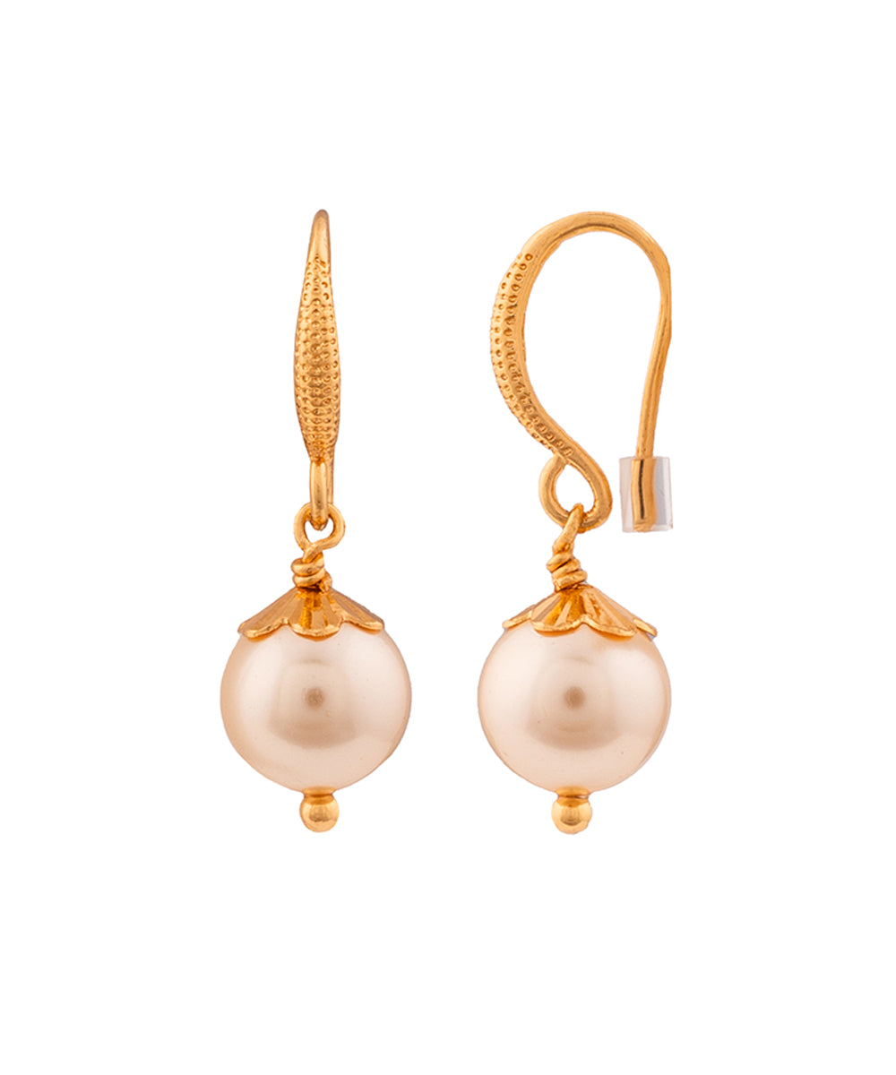 Golden Earrings Three Sets with Swarovski Pearls and Coral