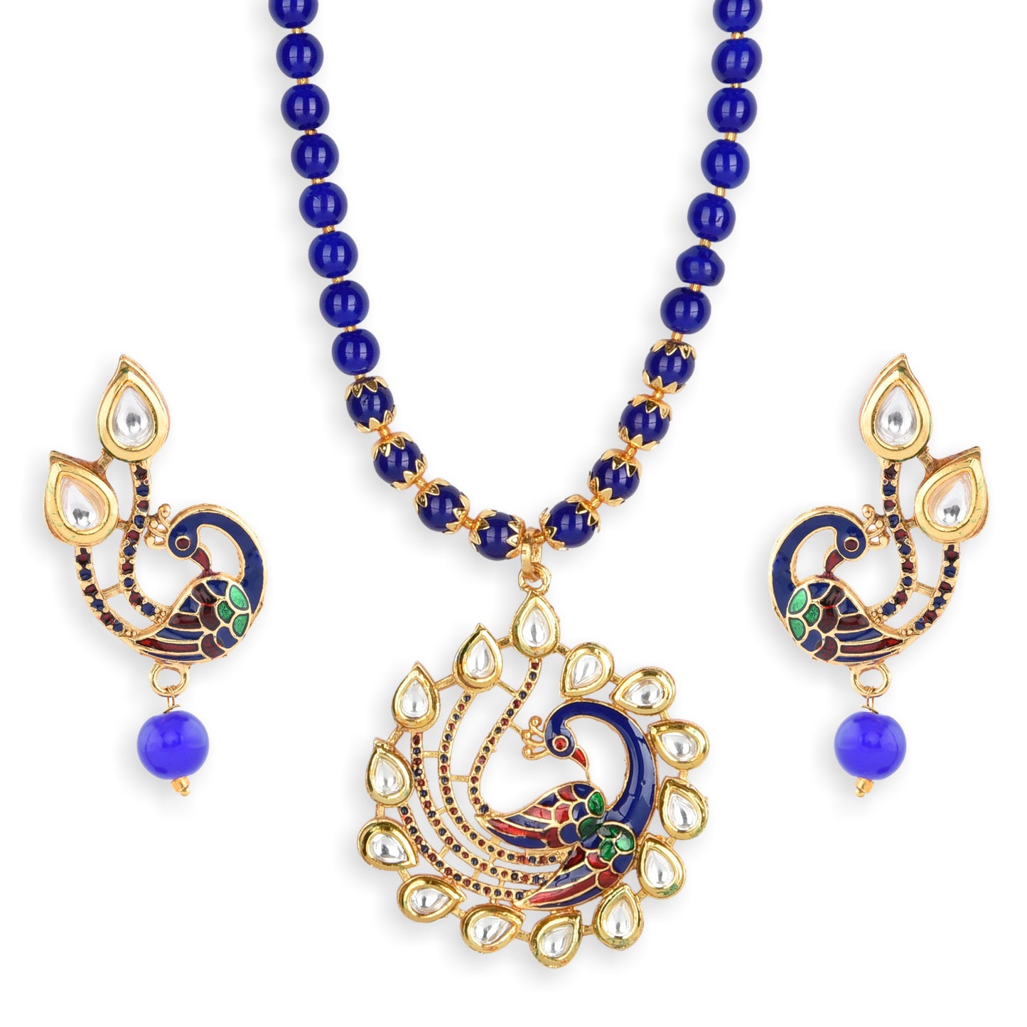 Blue Kundan Peacock Pendal Necklace Sets