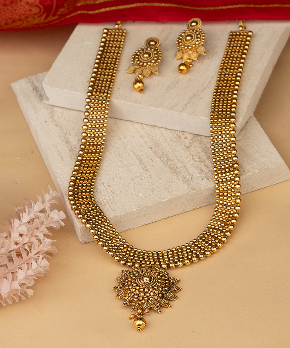 Gold-Plated Tone Festive Long Necklace & Earring Set