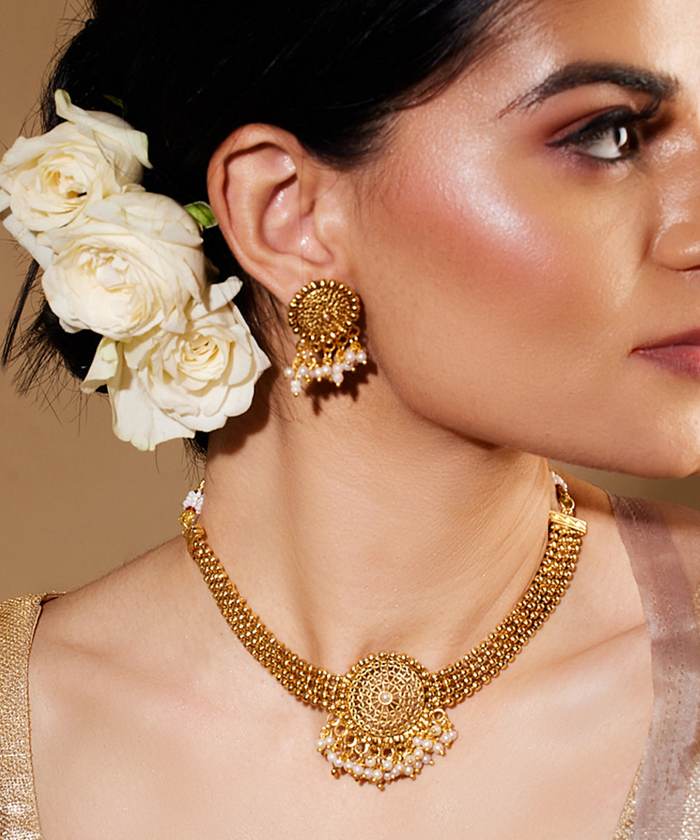 Gold Plated Pearl Studded Choker Jewellery Set