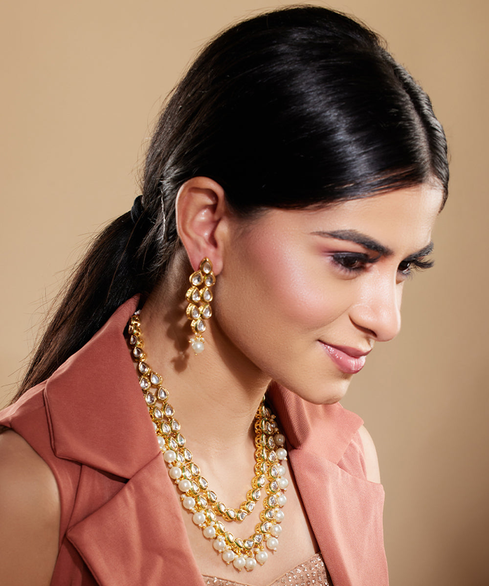 Kundan Pearl Studded Double Layered Jewellery Set