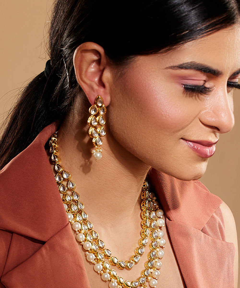Kundan Pearl Studded Double Layered Jewellery Set