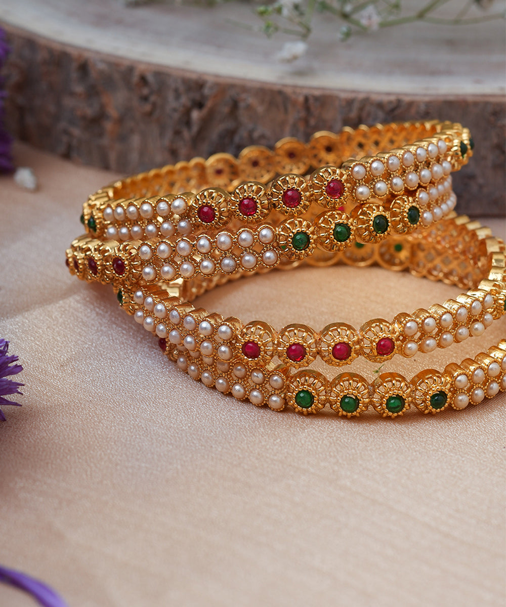 Bangles Red Green Pearl Set