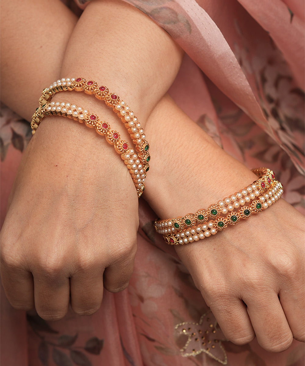 Bangles Red Green Pearl Set