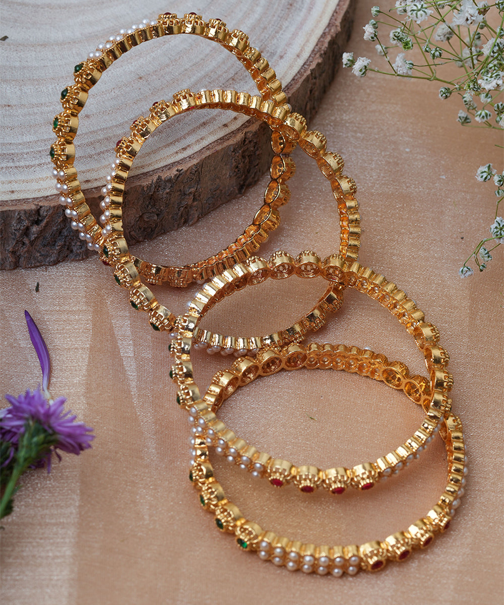 Bangles Red Green Pearl Set