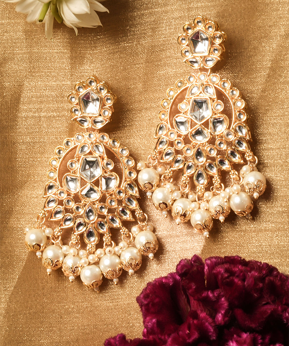 Kundan and Pearl Studded White Gold Necklace Set
