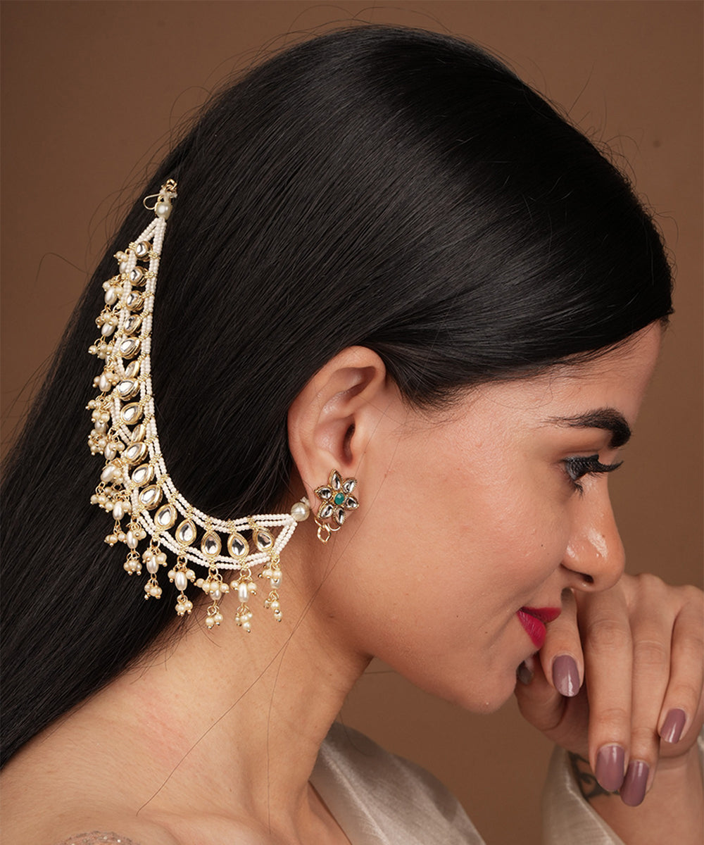 White Gold Pearl Ear Chain