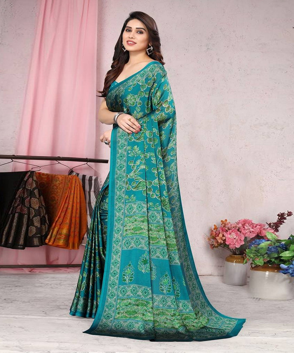Saree Green Chiffon Floral