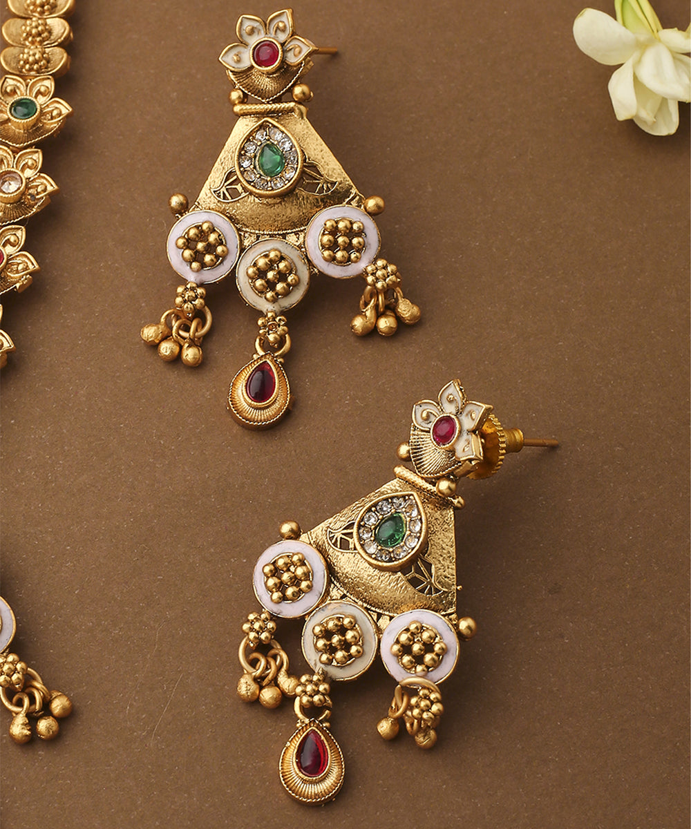 Multicolour Necklace Set with Long Earrings