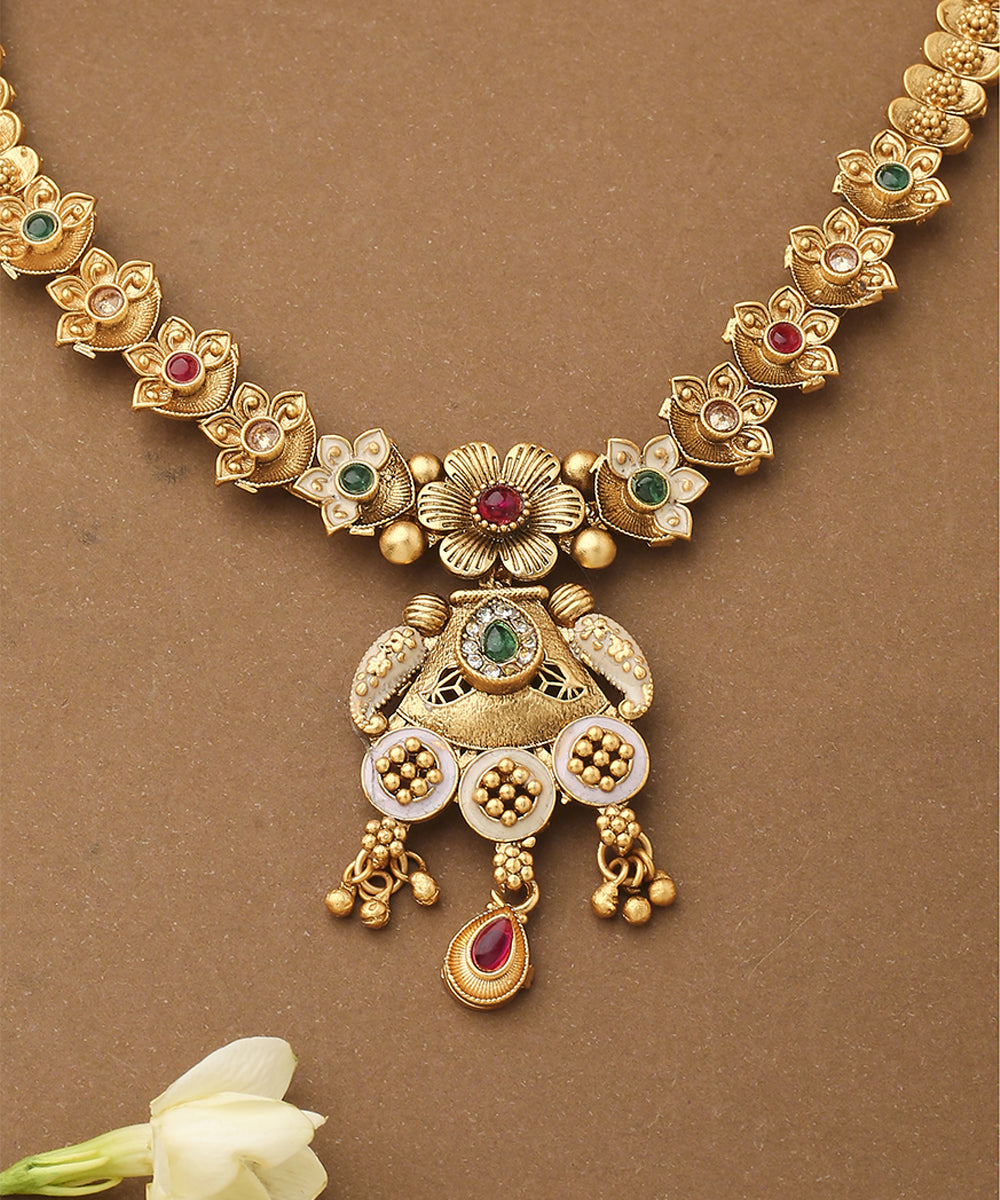 Multicolour Necklace Set with Long Earrings