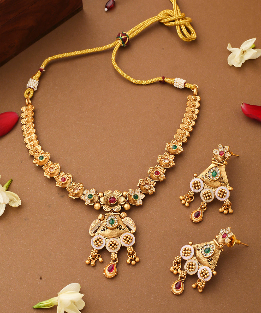 Multicolour Necklace Set with Long Earrings