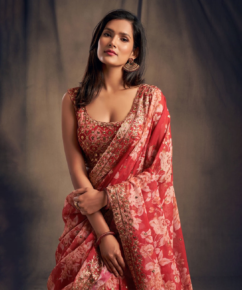 Lehenga Red Zari Sequin Bridal Unstitched