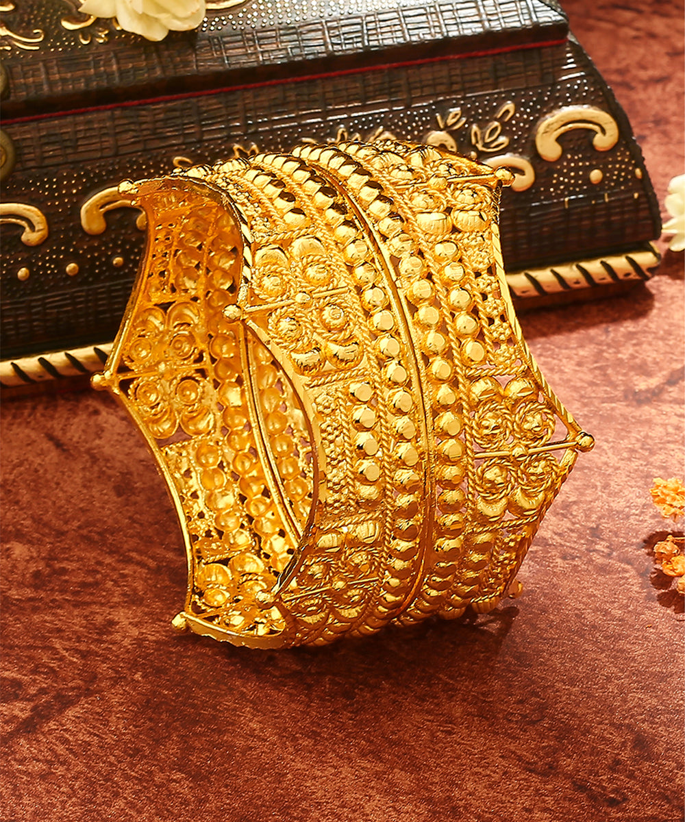 Gold Plated Wide Bangles Set