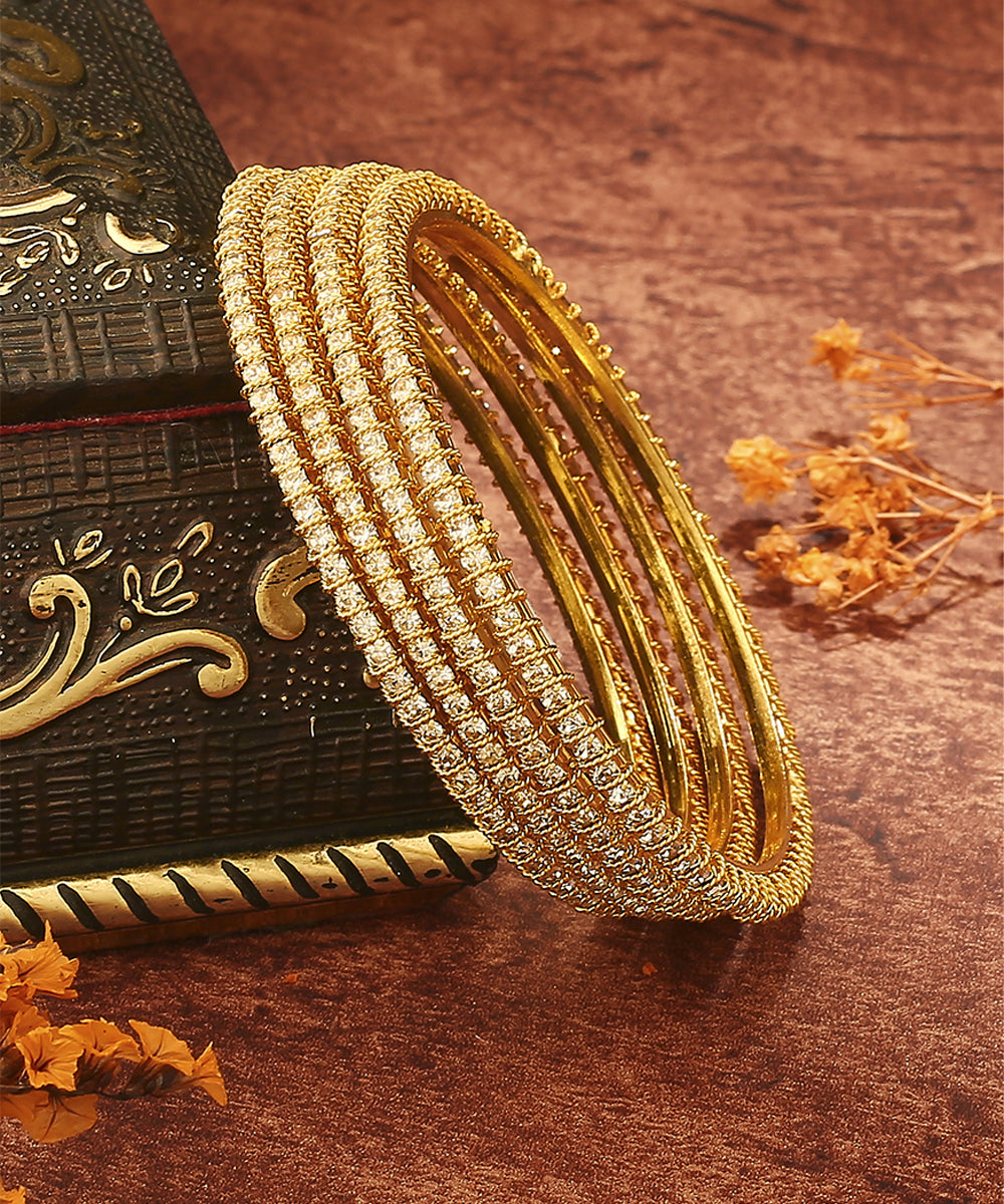 Gold and White Bead Bangles