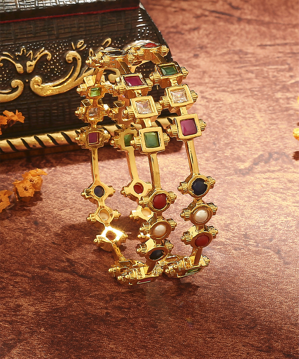 Gold Plated Bangles with Multicolour Stones