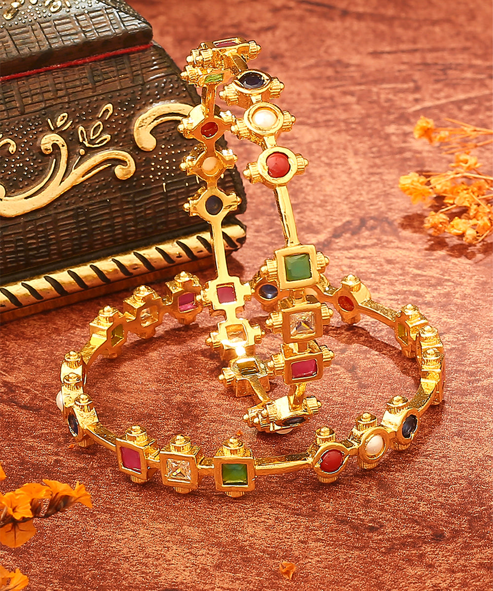 Gold Plated Bangles with Multicolour Stones