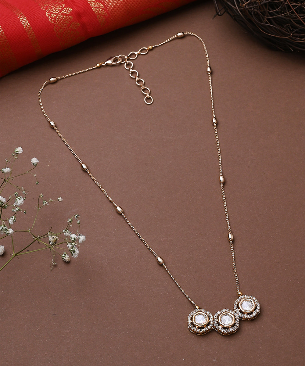 Kundan Necklace Set in White Gold