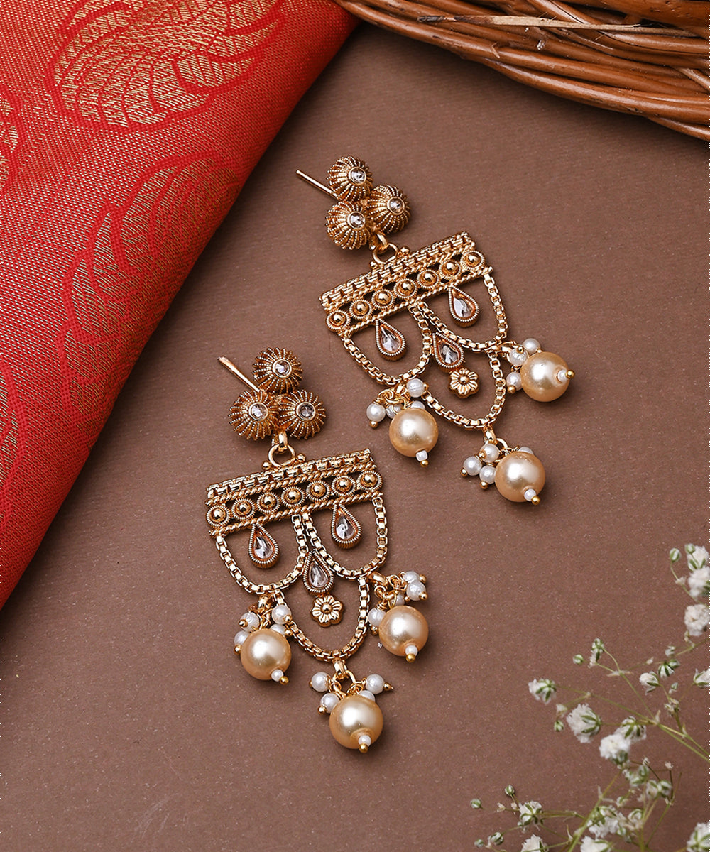 Traditional Gold Plated Long Choker Set with Attached Chains