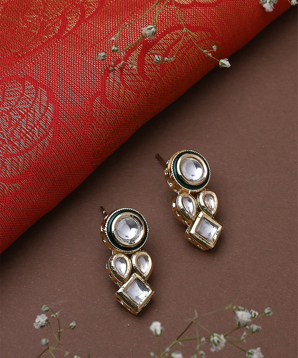 White Gold Kundan Necklace Set with Earrings