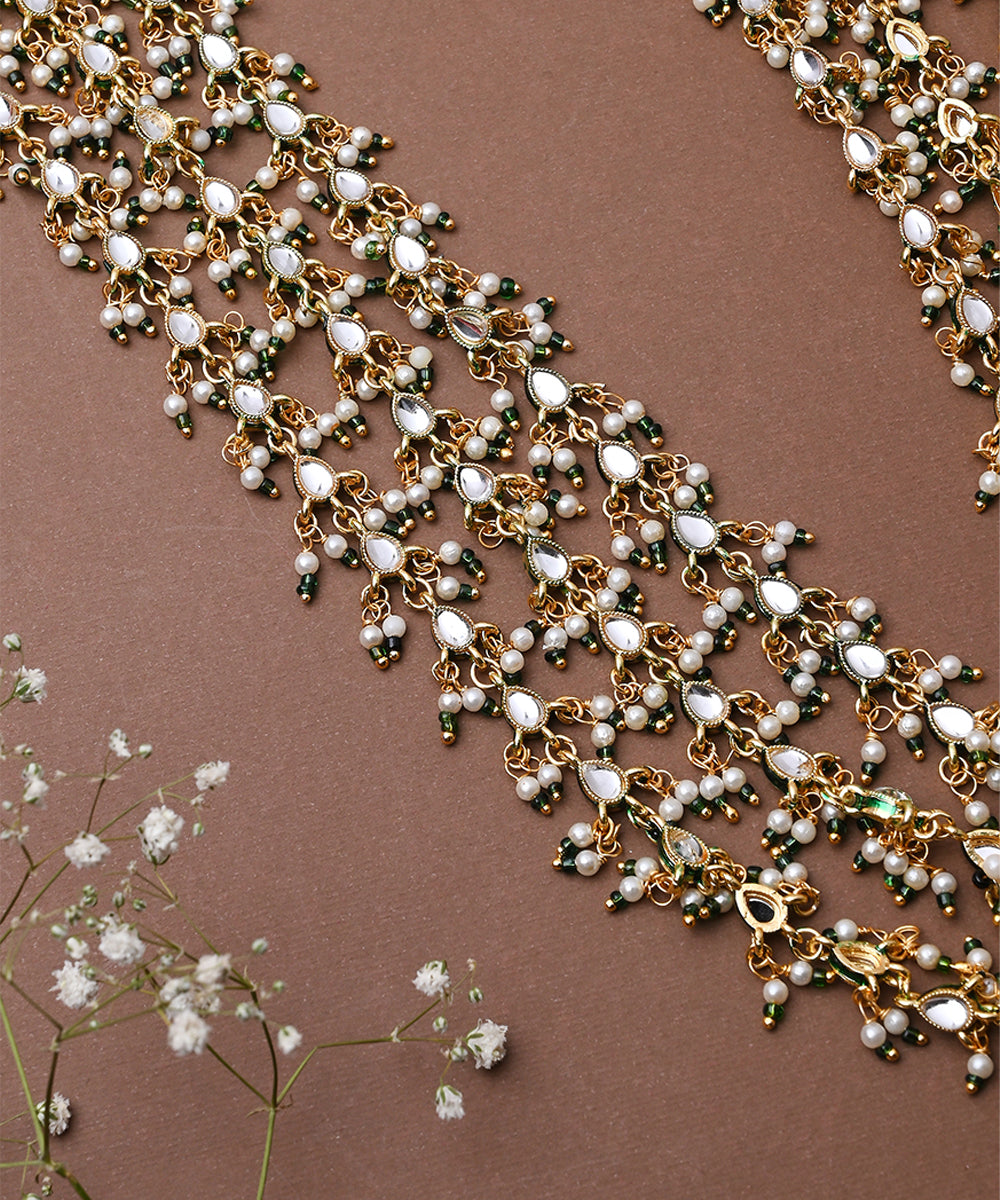 Three Layered Long Necklace Set With Earrings