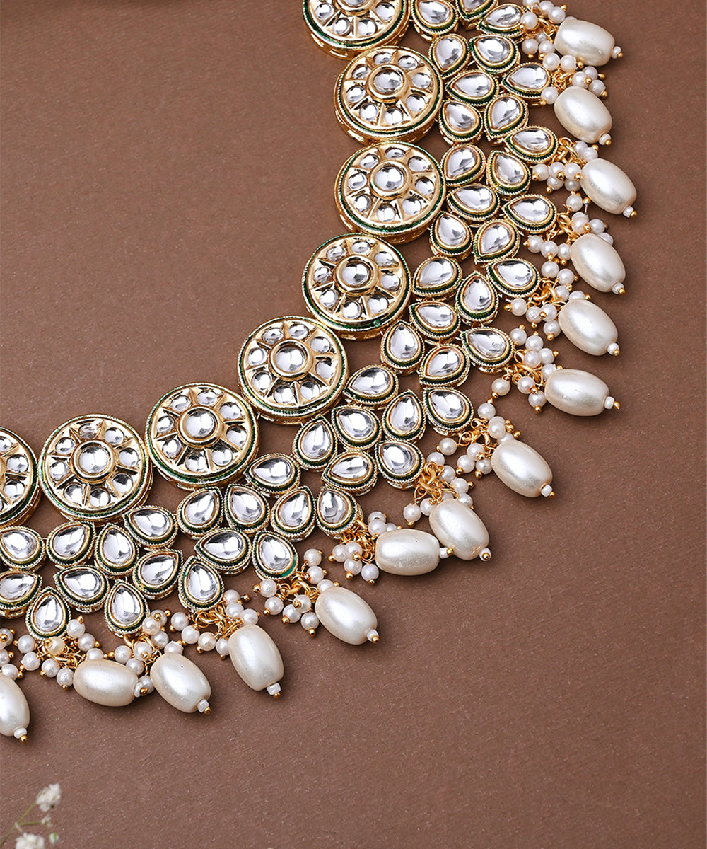 Multicolour Gold Plated Necklace Set with Earrings