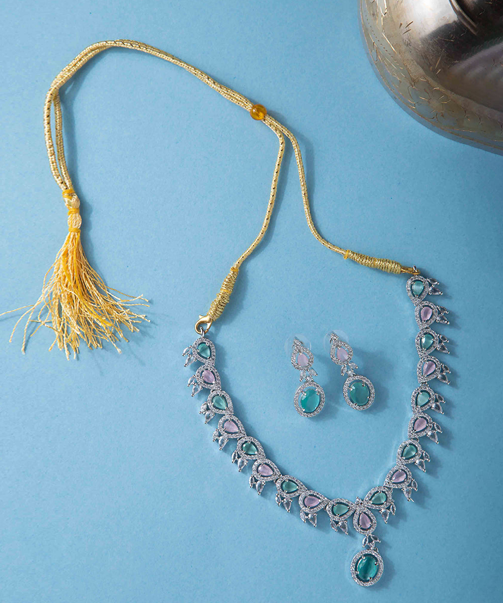 Diamond Necklace and Matching Pastel Diamond Earrings Set